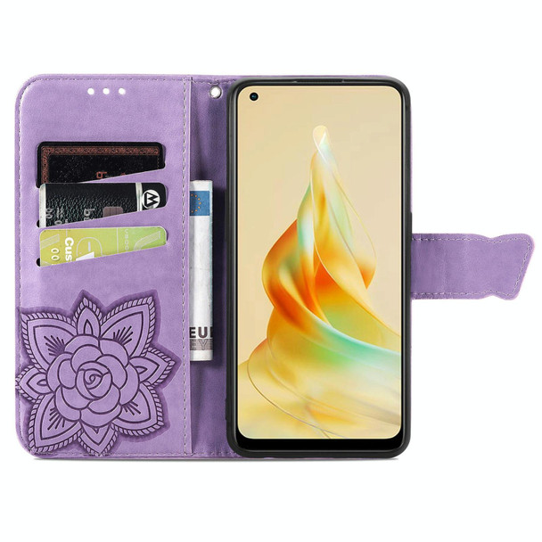 For OPPO Reno8 T 4G Butterfly Love Flower Embossed Leatherette Phone Case(Lavender)