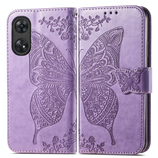 For OPPO Reno8 T 4G Butterfly Love Flower Embossed Leatherette Phone Case(Lavender)