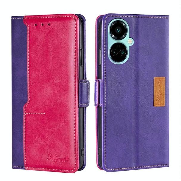 For Tecno Camon 19 / 19 Pro Contrast Color Side Buckle Leatherette Phone Case(Purple + Rose Red)