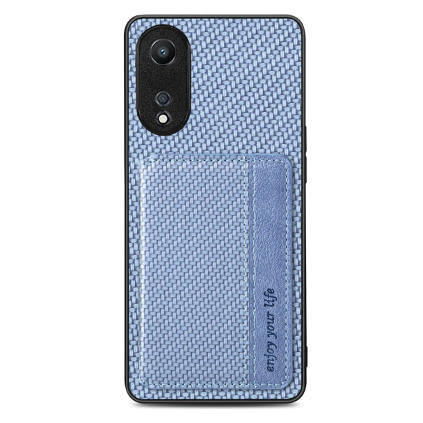 For OPPO A78 Carbon Fiber Magnetic Card Bag Phone Case(Blue)