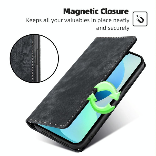 For Tecno Camon 19 / 19 Pro RFID Anti-theft Brush Magnetic Leatherette Phone Case(Black)