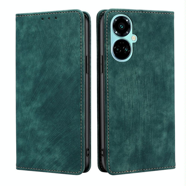 For Tecno Camon 19 / 19 Pro RFID Anti-theft Brush Magnetic Leatherette Phone Case(Green)