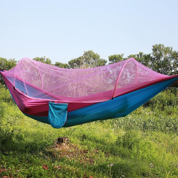 Portable Outdoor Camping Full-automatic Nylon Parachute Hammock with Mosquito Nets, Size : 250 x 120cm (Pink Blue)