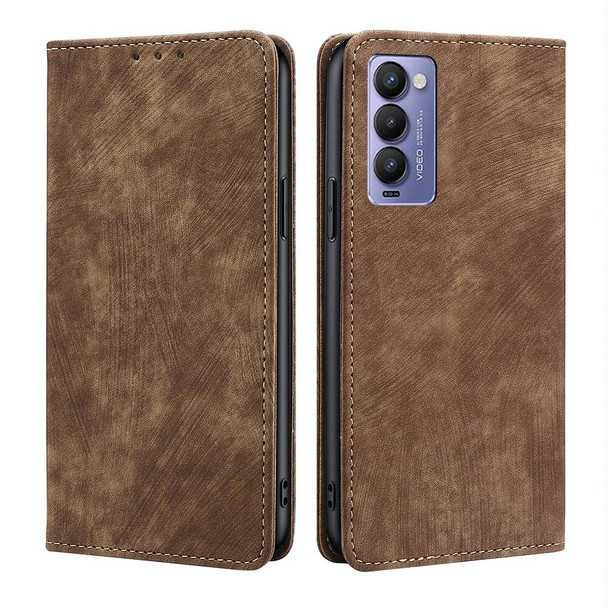 For Tecno Camon 18 / 18P RFID Anti-theft Brush Magnetic Leatherette Phone Case(Brown)