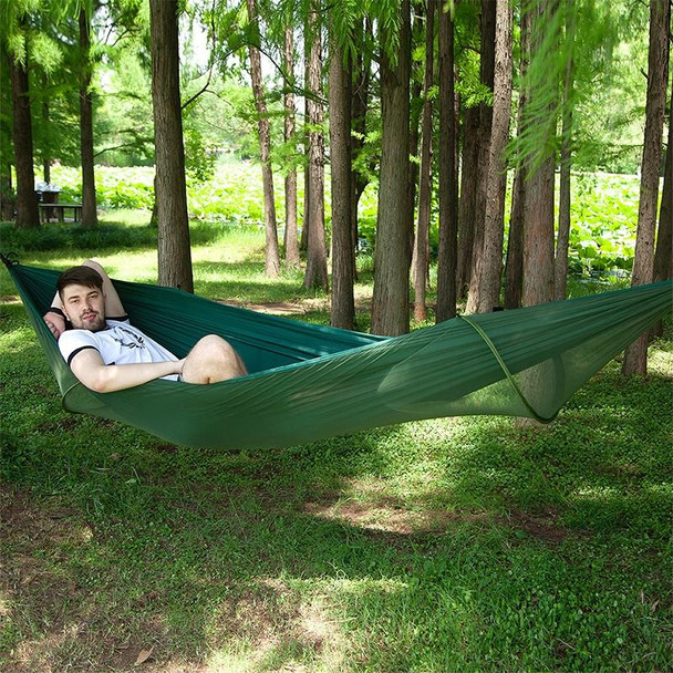 Portable Outdoor Camping Full-automatic Nylon Parachute Hammock with Mosquito Nets, Size : 250 x 120cm (Dark Green)
