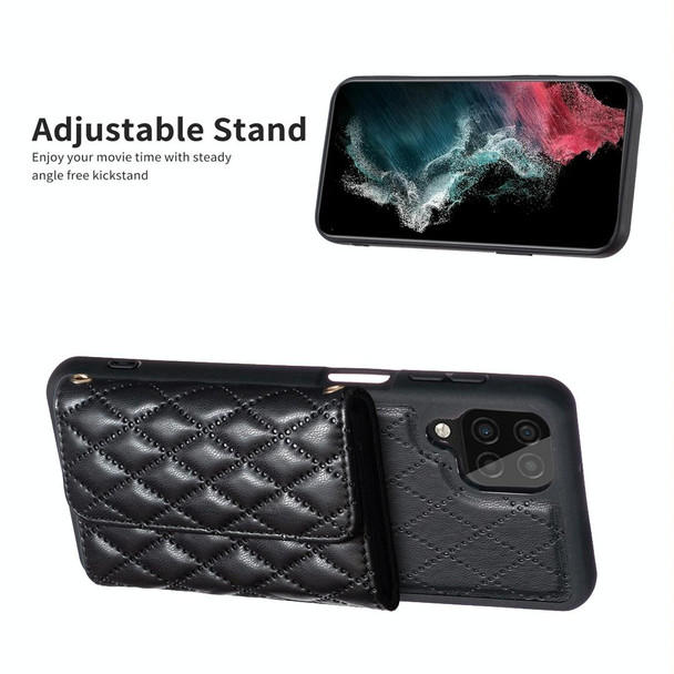 For Samsung Galaxy A12 Horizontal Wallet Rhombic Leatherette Phone Case(Black)