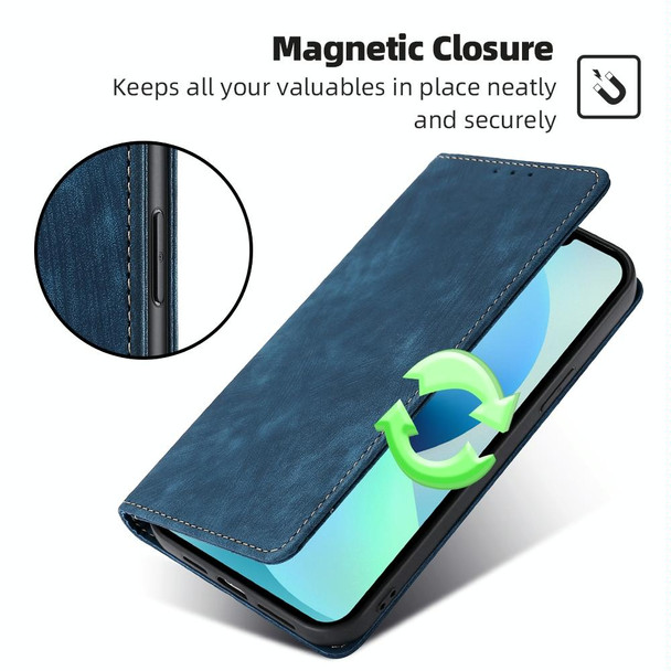 For Realme C55 4G RFID Anti-theft Brush Magnetic Leatherette Phone Case(Blue)