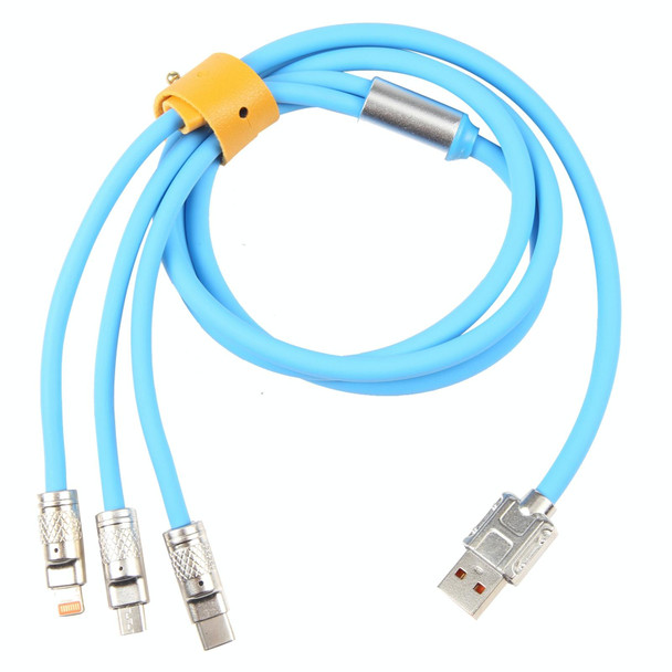 Mech Series 6A 120W 3 in 1 Metal Plug Silicone Fast Charging Data Cable, Length: 1.2m(Blue)