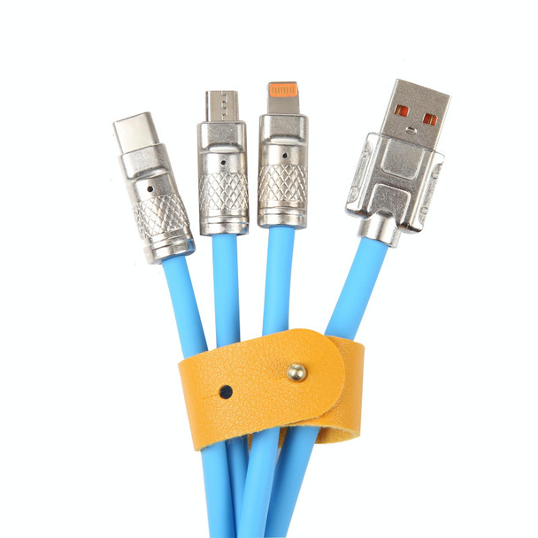 Mech Series 6A 120W 3 in 1 Metal Plug Silicone Fast Charging Data Cable, Length: 1.2m(Blue)