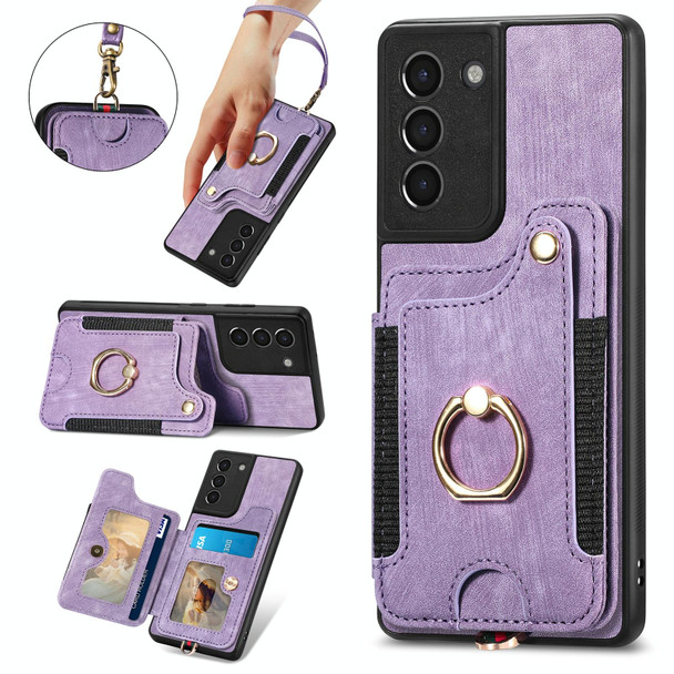 For Samsung Galaxy S21 FE 5G Retro Skin-feel Ring Multi-card Wallet Phone Case(Purple)