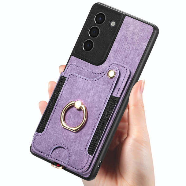 For Samsung Galaxy S21 FE 5G Retro Skin-feel Ring Multi-card Wallet Phone Case(Purple)