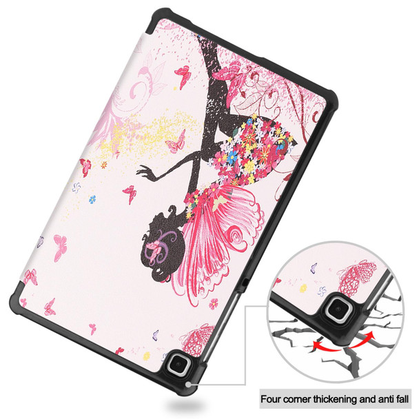 Samsung Galaxy Tab A7 Lite T225 Colored Drawing Pattern Horizontal Flip Leather Case with Three-folding Holder(Elf Girl)