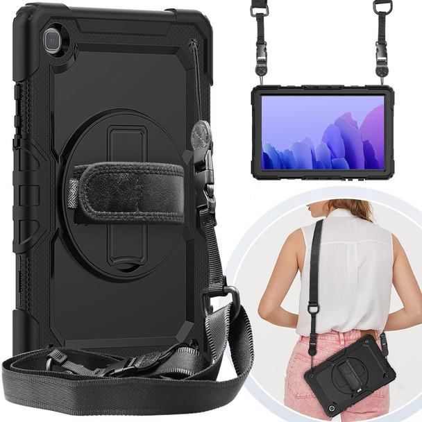 Samsung Galaxy Tab A7 (2020) T500/T505 Shockproof Colorful Silicone + PC Protective Case with Holder & Shoulder Strap & Hand Strap & Pen Slot(Black)