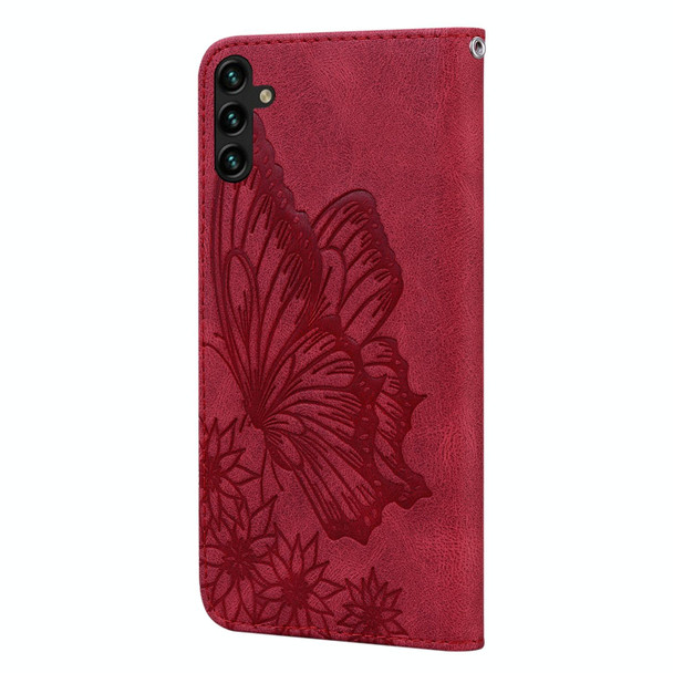 For Samsung Galaxy A14 5G Retro Skin Feel Butterflies Embossing Horizontal Flip Leatherette Phone Case(Red)