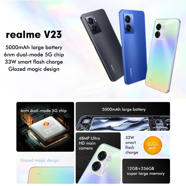 Realme V23 5G, 48MP Camera, 8GB+256GB, Dual Back Cameras, Side Fingerprint Identification, 5000mAh Battery, 6.58 inch Realme UI 3.0 / Android 12 MediaTek Dimensity 810 Octa Core up to 2.4GHz, Network: 5G, Support Google Play(Gradient)