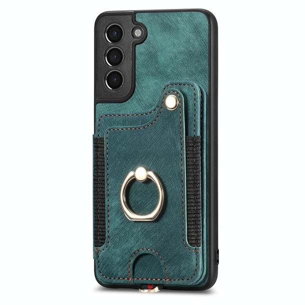 For Samsung Galaxy S21+ 5G Retro Skin-feel Ring Multi-card Wallet Phone Case(Green)