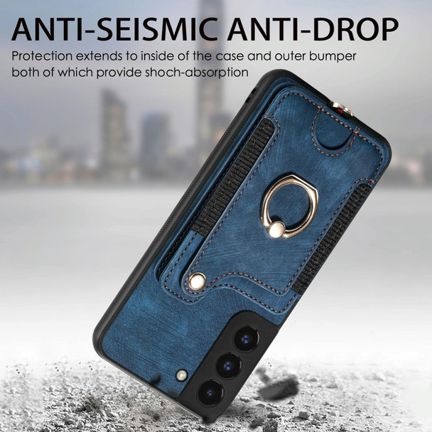 For Samsung Galaxy S22+ 5G Retro Skin-feel Ring Multi-card Wallet Phone Case(Blue)