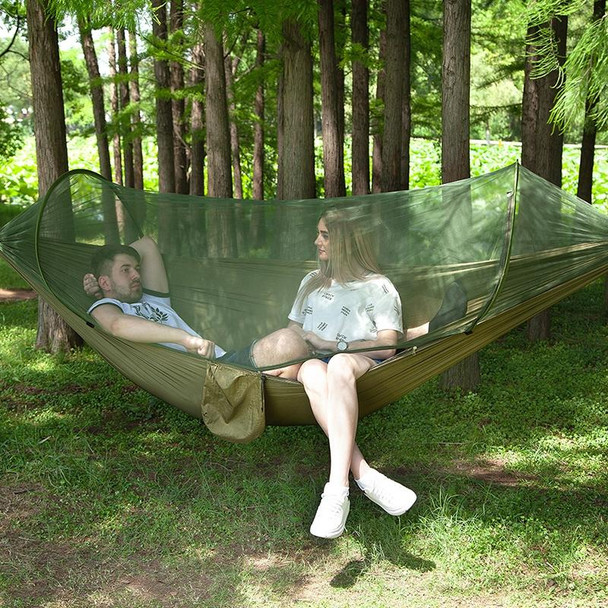 Portable Outdoor Camping Full-automatic Nylon Parachute Hammock with Mosquito Nets, Size : 290 x 140cm (Army Green)