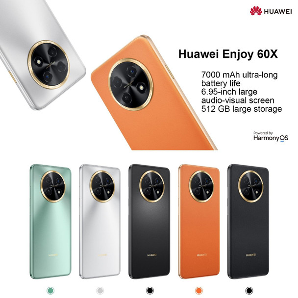 Huawei Enjoy 60X 128GB STG-AL00, China Version, Dual Back Cameras, Side Fingerprint Identification, 7000mAh Battery, 6.95 inch HarmonyOS 3.0 Qualcomm Snapdragon 680 Octa Core 2.4GHz, Network: 4G, OTG, NFC, Not Support Google Play(Silver)