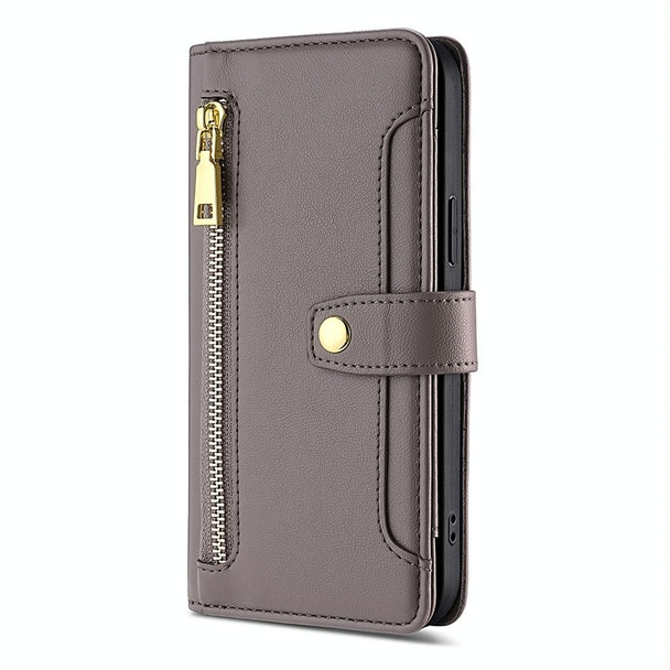 For Realme C55 4G Sheep Texture Cross-body Zipper Wallet Leatherette Phone Case(Grey)