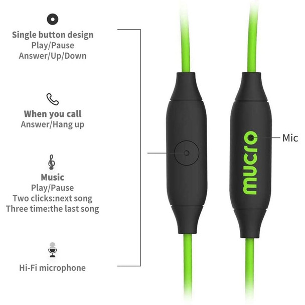 Mucro MB-232 Running In-Ear Sport Earhook Wired Stereo Headphones for Jogging Gym(Green)