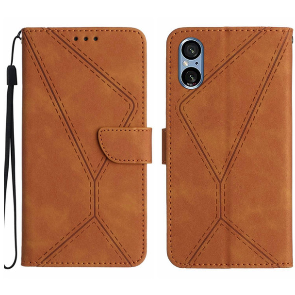 For Sony Xperia 5 V Stitching Embossed Leatherette Phone Case(Brown)