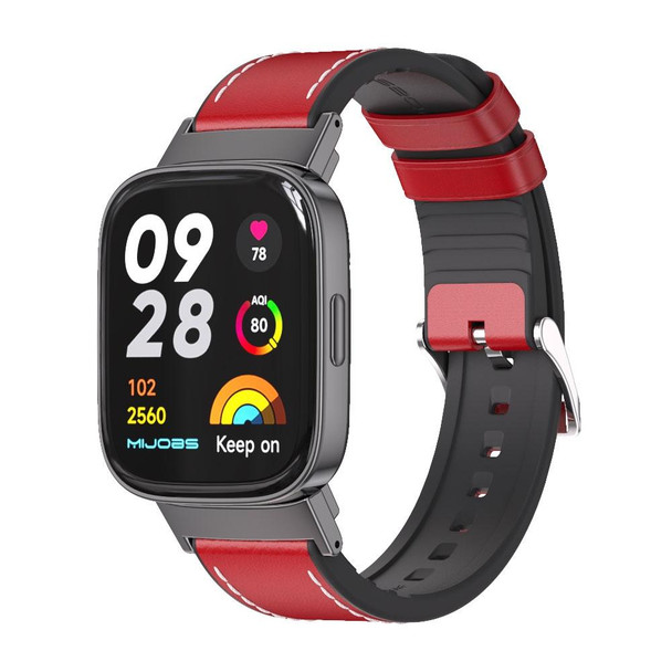 For Redmi Watch 3 Mijobs TPU Leatherette Watch Band(Red Black)