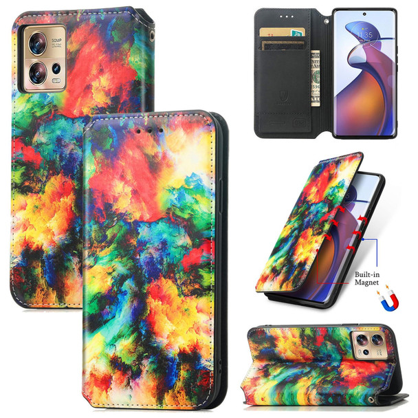 For Motorola Edge 30 Fusion CaseNeo Colorful Magnetic Leatherette Phone Case(Colorful Cloud)