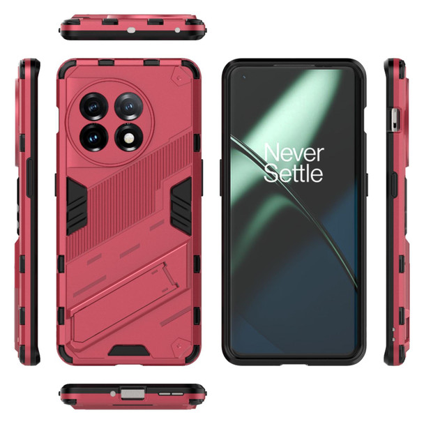 For OnePlus 11 5G Punk Armor 2 in 1 PC + TPU Shockproof Phone Case with Invisible Holder(Light Red)