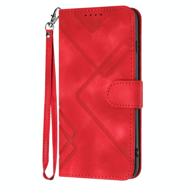 For Realme V23 Line Pattern Skin Feel Leatherette Phone Case(Red)
