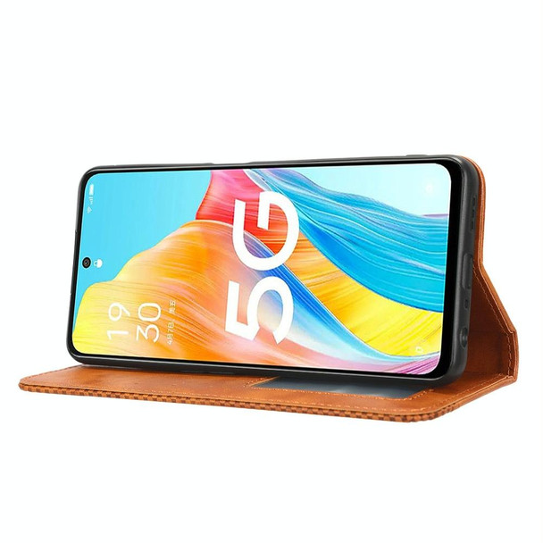 For OPPO A1 5G Magnetic Buckle Retro Texture Leatherette Phone Case(Brown)