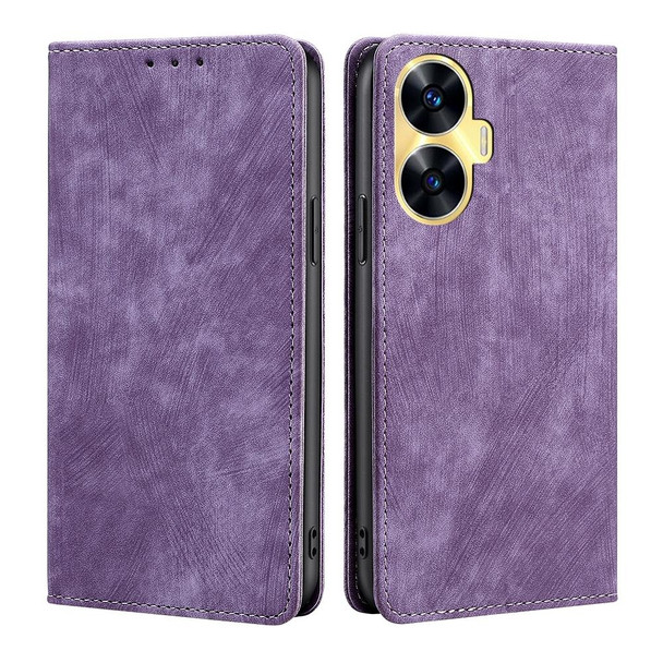 For Realme C55 4G RFID Anti-theft Brush Magnetic Leatherette Phone Case(Purple)