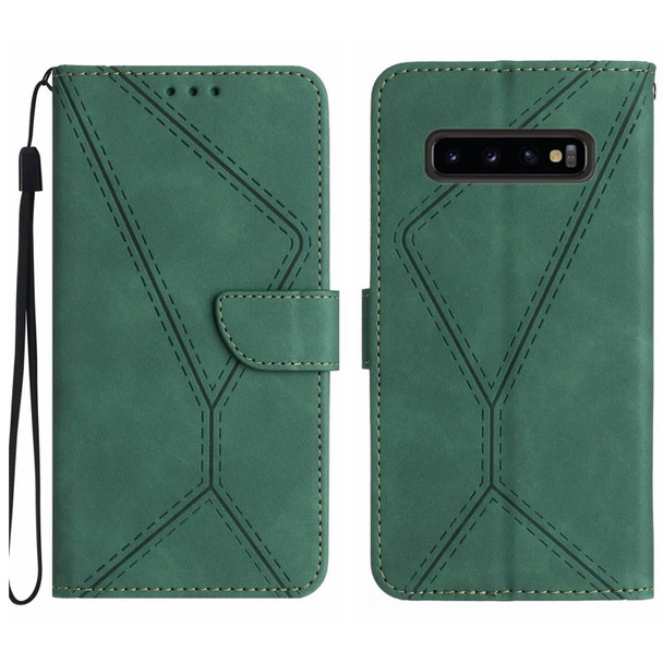 For Samsung Galaxy S10 Stitching Embossed Leatherette Phone Case(Green)