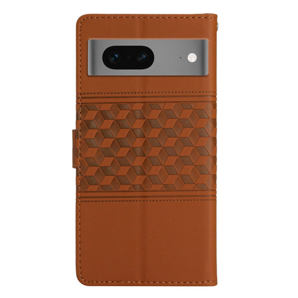 For Google Pixel 7 5G Diamond Embossed Skin Feel Leatherette Phone Case with Lanyard(Brown)