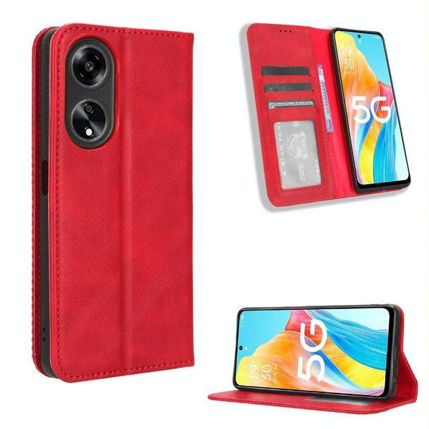 For OPPO A1 5G Magnetic Buckle Retro Texture Leatherette Phone Case(Red)