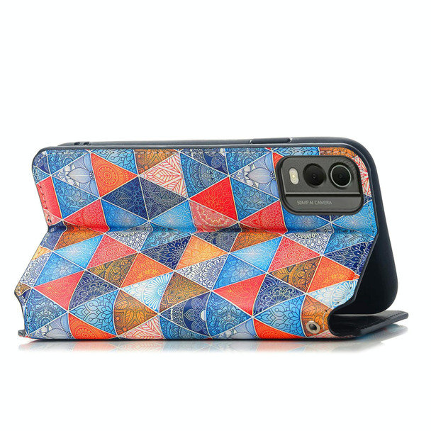 For Nokia C32 CaseNeo Colorful Magnetic Leatherette Phone Case(Rhombus Mandala)