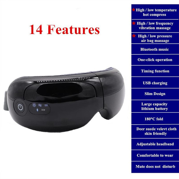 Bluetooth Rechargeable Eye Massager With Heat, Air Pressure And Vibration Massage(Black)