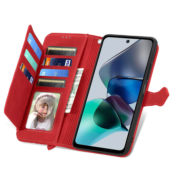 For Motorola Moto G23 Embossed Flower Zipper Leatherette Phone Case(Red)
