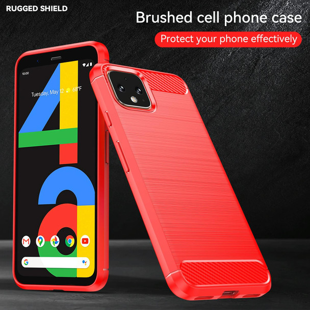 For Google Pixel 4 Brushed Texture Carbon Fiber TPU Case(Red)