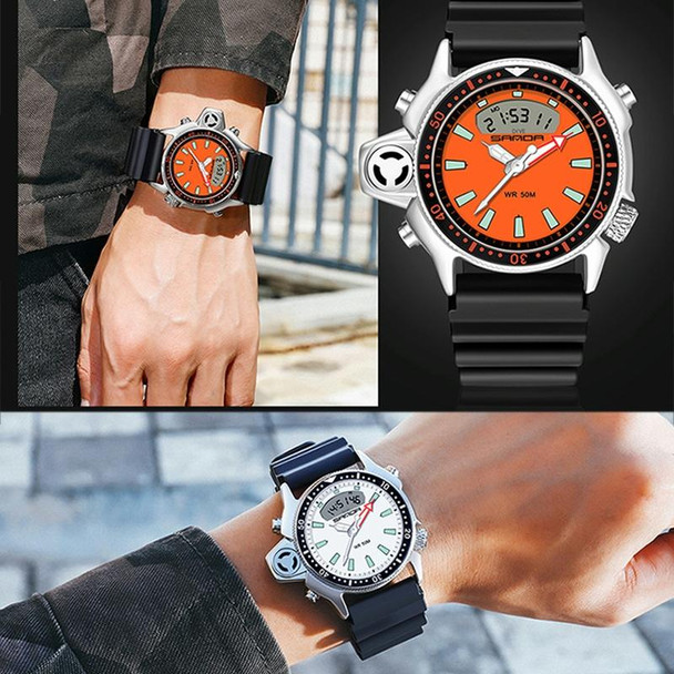 SANDA 3008 Multifunctional Men Outdoor Sports Noctilucent 50m Waterproof Digital Wrist Watch (Black+Orange)