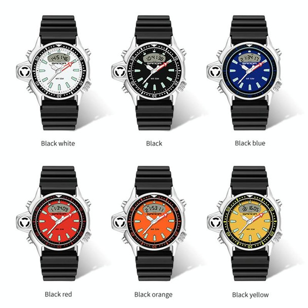 SANDA 3008 Multifunctional Men Outdoor Sports Noctilucent 50m Waterproof Digital Wrist Watch (Black+Orange)