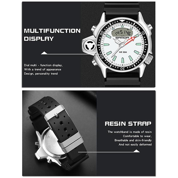 SANDA 3008 Multifunctional Men Outdoor Sports Noctilucent 50m Waterproof Digital Wrist Watch (Black Yellow)
