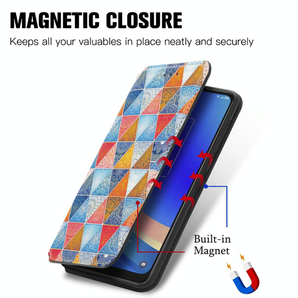 For TCL 305i CaseNeo Colorful Magnetic Leatherette Phone Case(Rhombus Mandala)