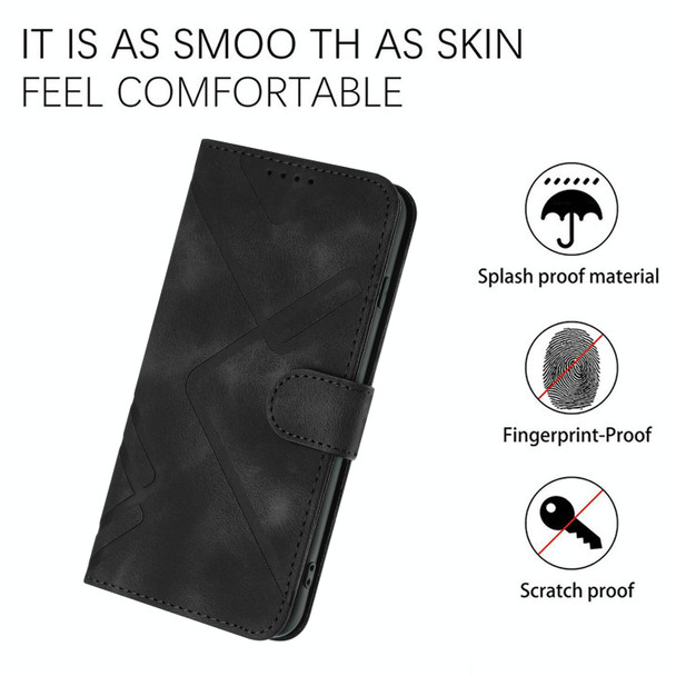 For OPPO A17 Line Pattern Skin Feel Leatherette Phone Case(Black)