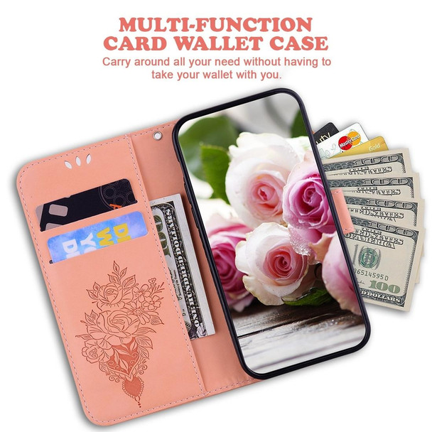 For Realme C55 Butterfly Rose Embossed Leatherette Phone Case(Pink)