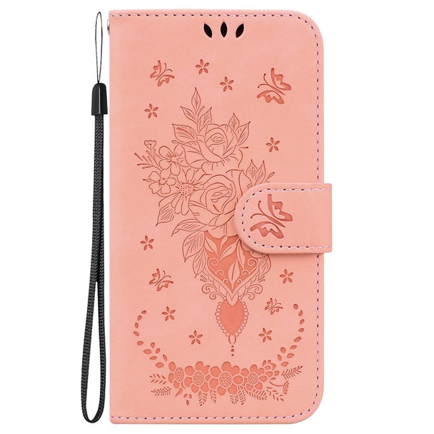For Realme C55 Butterfly Rose Embossed Leatherette Phone Case(Pink)