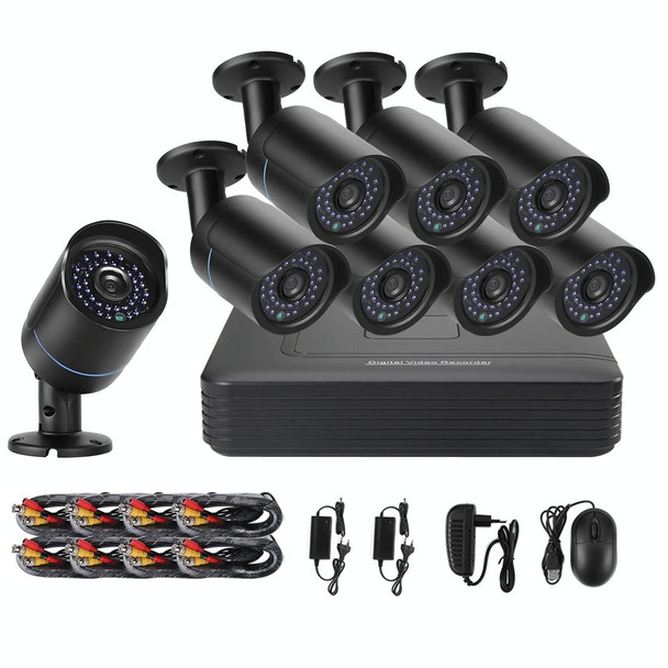 A8B5-Mini 8 Channel 1080P 2.0 Mega Pixel 8 x Bullet AHD Cameras Mini AHD DVR Kit, Support Night Vision / Motion Detection, IR Distance: 20m(Black)