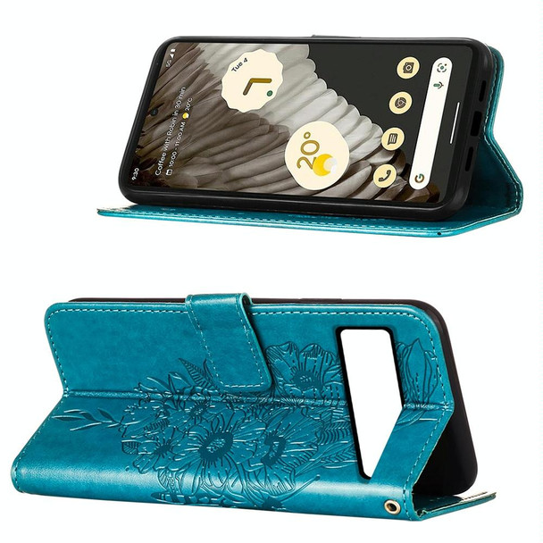 For Google Pixel 8 Pro Embossed Butterfly Leatherette Phone Case(Blue)