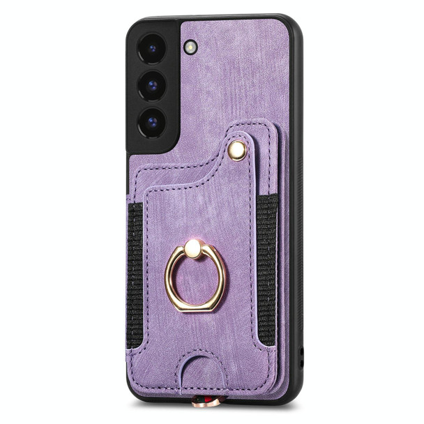 For Samsung Galaxy S22+ 5G Retro Skin-feel Ring Multi-card Wallet Phone Case(Purple)