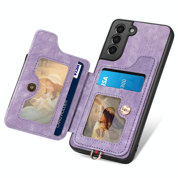 For Samsung Galaxy S21 5G Retro Skin-feel Ring Multi-card Wallet Phone Case(Purple)